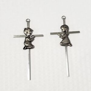 Praying Boy And Girl Silver Plated Baby Cross.
